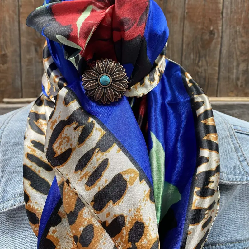 35X35" Royal Blue Leopard Print Wild Rag / Scarf - W132l Slide Wrc701b 1