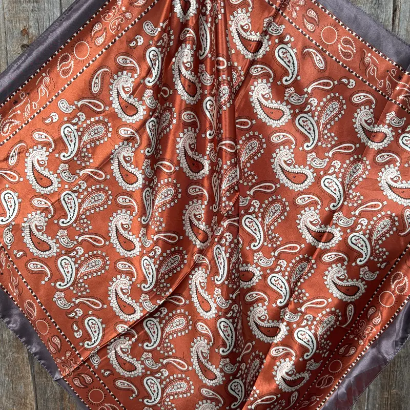 35X35" Rust And Brown Floral Paisley Wild Rag / Scarf Wr3384 2