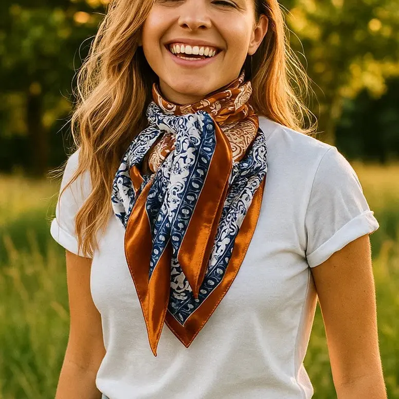 35X35"  Rust & Navy Paisley Wild Rag / Scarf Wr3299 1