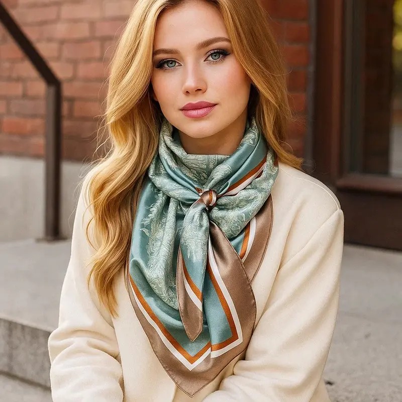 35X35"  Seafoam & Cream Paisley Wild Rag / Scarf Wr3410 1