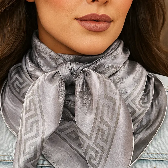 35X35" Silver Jacquard Wild Rag / Scarf Wr4005 1