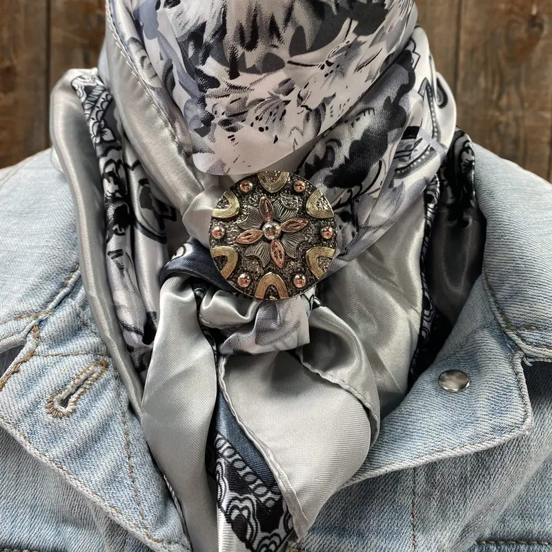 35X35" Silver & White Floral Paisley Wild Rag / Scarf - W147l Slide Wrc172b 1