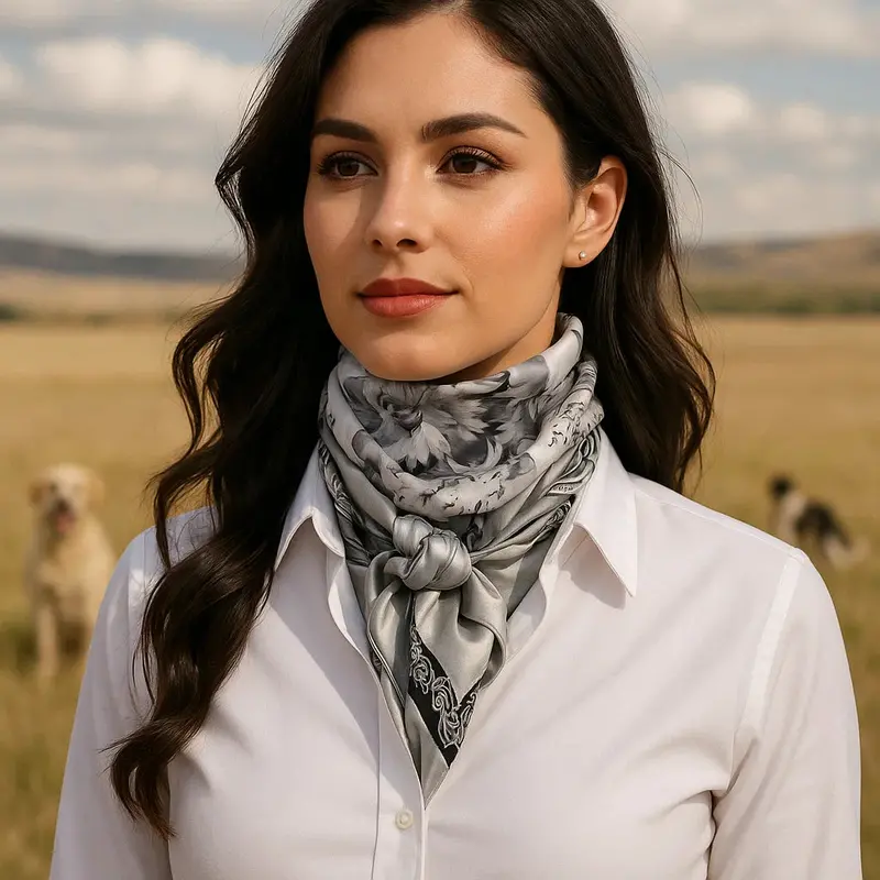 35X35" Silver & White Paisley Wild Rag / Scarf Wr172 1