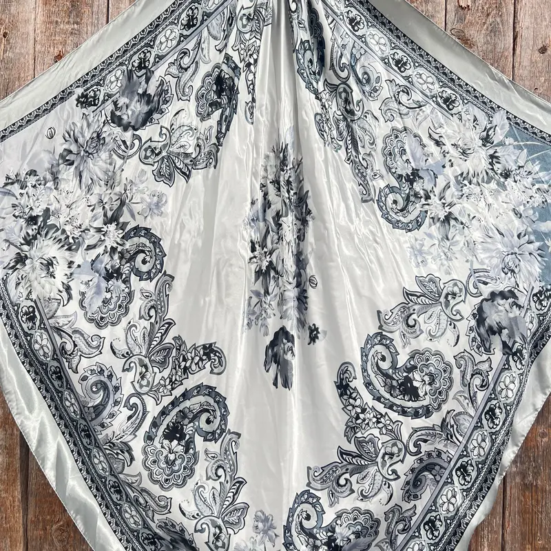 35X35" Silver & White Paisley Wild Rag / Scarf Wr172 2