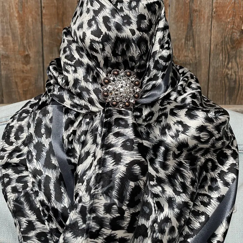35X35" Snow Leopard Wild Rag / Scarf - Copper Clear Crystal Slide Wrc167c 1