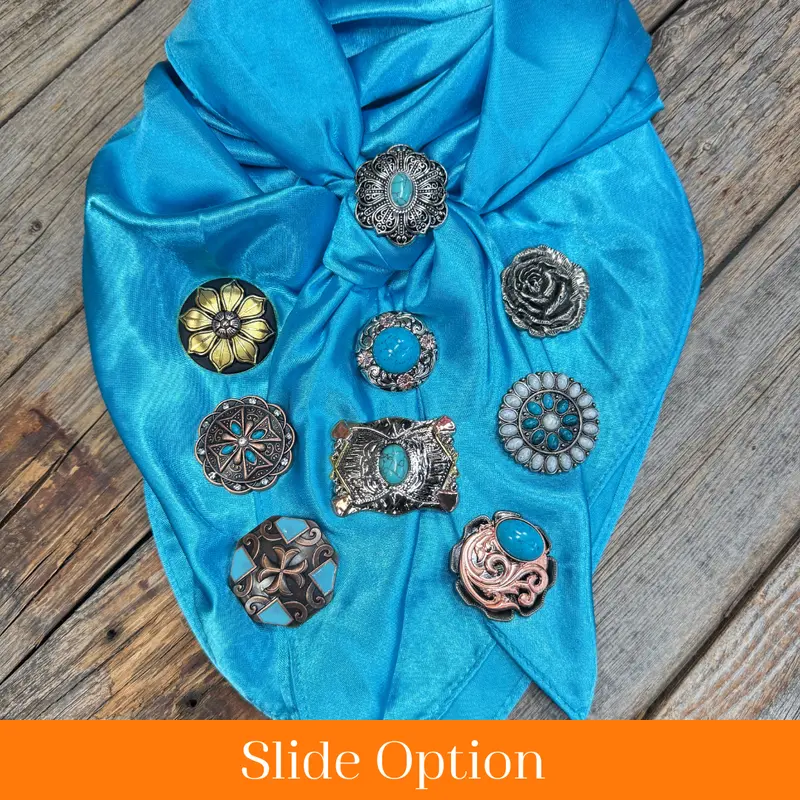 35X35" Solid Aqua Wild Rag / Scarf Wrs8 - Western Concho Wild Rag Slides - Assorted 1