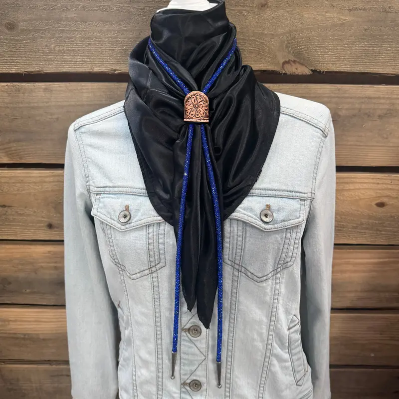 35X35" Solid Black Wild Rag / Scarf - Leather Slide And Bolo Tie 1