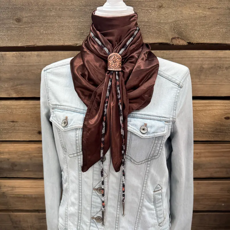 35X35" Solid Brown Wild Rag / Scarf - Leather Slide And Bolo Tie 1