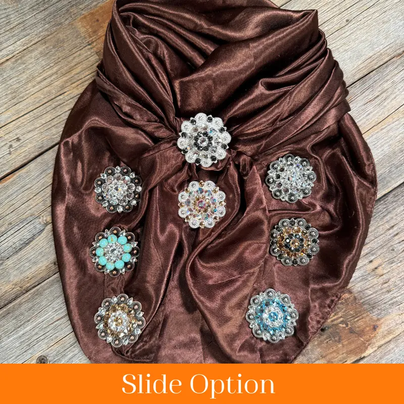 35X35" Solid Brown Wild Rag / Scarf Wrs2 - Crystal Concho Wild Rag Slides - Assorted 1
