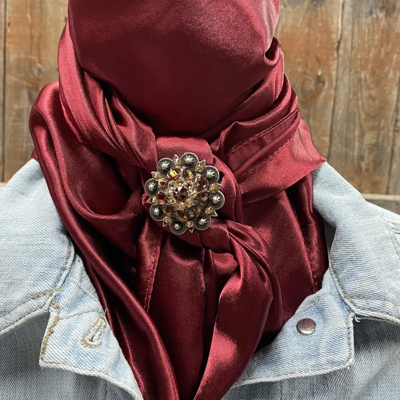 35X35" Solid Burgundy Wild Rag / Scarf - Antique Champagne & Topaz Slide Wrsc14a 1