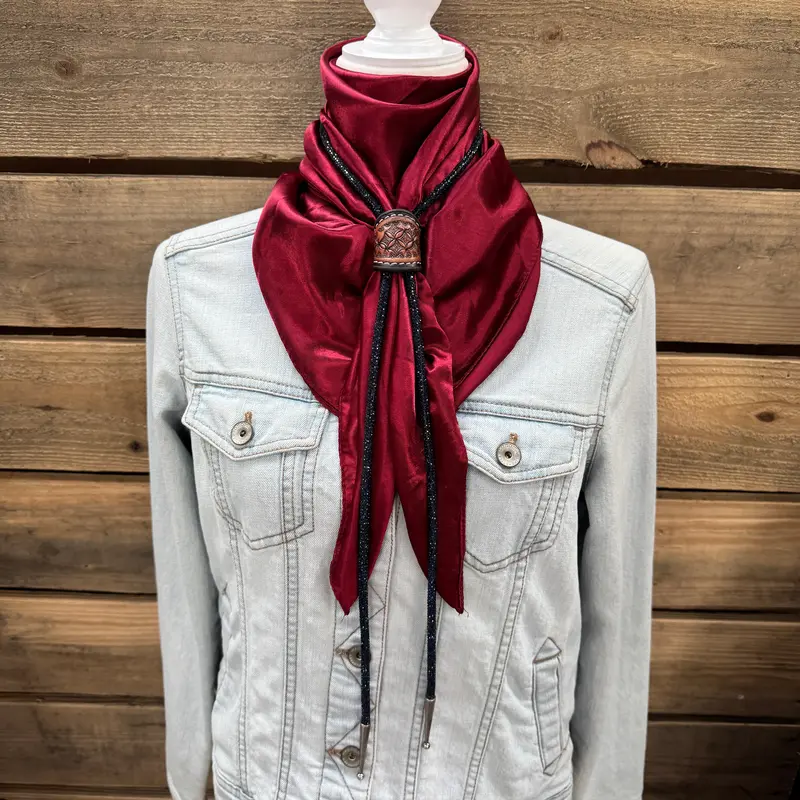 35X35" Solid Burgundy Wild Rag / Scarf - Leather Slide And Bolo Tie 1
