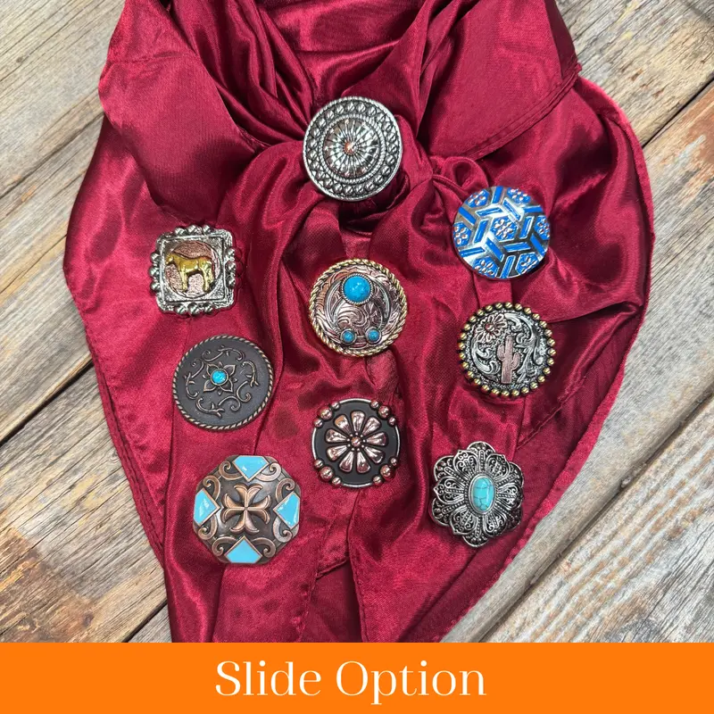 35X35" Solid Burgundy Wild Rag / Scarf Wrs14 - Western Concho Wild Rag Slides - Assorted 1