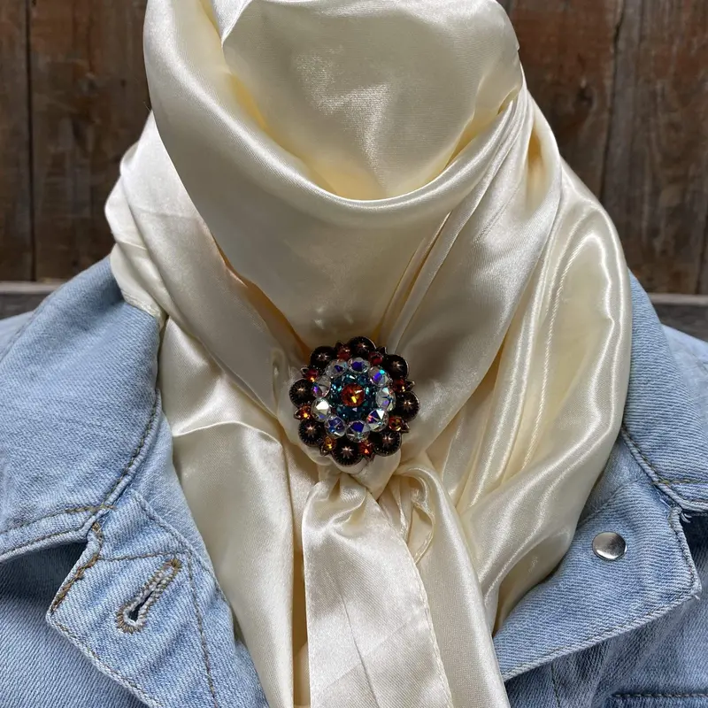 35X35" Solid Cream Wild Rag / Scarf - Copper Fire Opal, Teal, & Ab Slide Wrsc11a 1