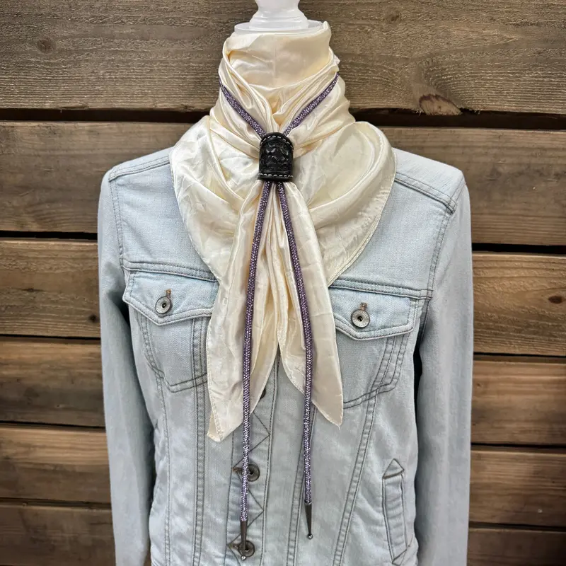 35X35" Solid Cream Wild Rag / Scarf - Leather Slide And Bolo Tie 1