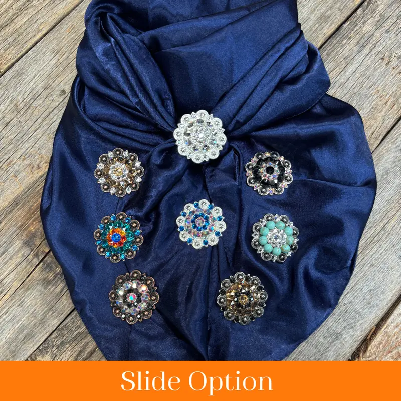 35X35" Solid Dark Blue Wild Rag / Scarf Wrs9 - Crystal Concho Wild Rag Slides - Assorted 1
