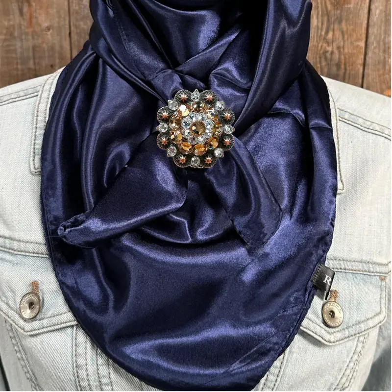 35X35" Solid Dark Blue Wild Rag / Scarf Wrs9 - Crystal Concho Wild Rag Slides - Assorted 2