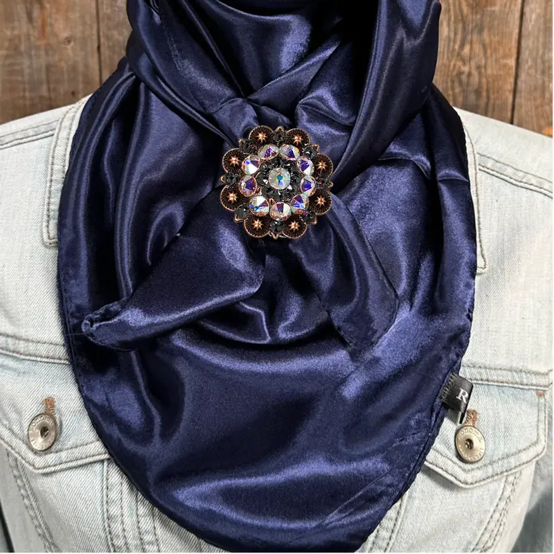 35X35" Solid Dark Blue Wild Rag / Scarf Wrs9 - Crystal Concho Wild Rag Slides - Assorted 3