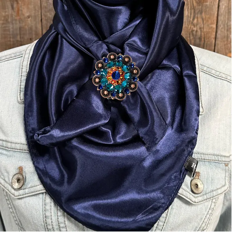 35X35" Solid Dark Blue Wild Rag / Scarf Wrs9 - Crystal Concho Wild Rag Slides - Assorted 4