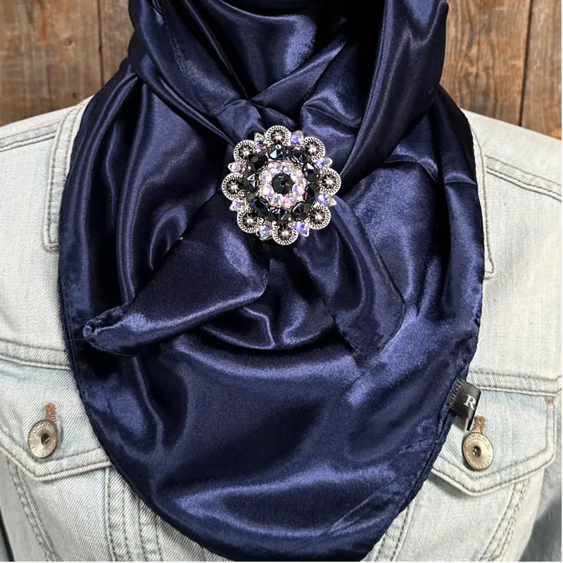 35X35" Solid Dark Blue Wild Rag / Scarf Wrs9 - Crystal Concho Wild Rag Slides - Assorted 5