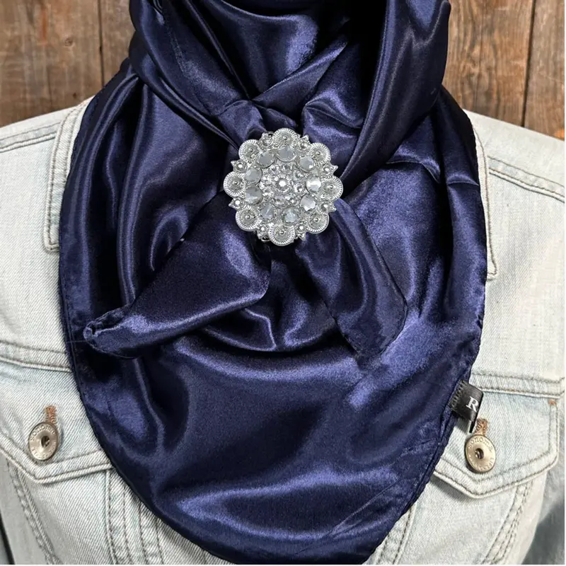 35X35" Solid Dark Blue Wild Rag / Scarf Wrs9 - Crystal Concho Wild Rag Slides - Assorted 8