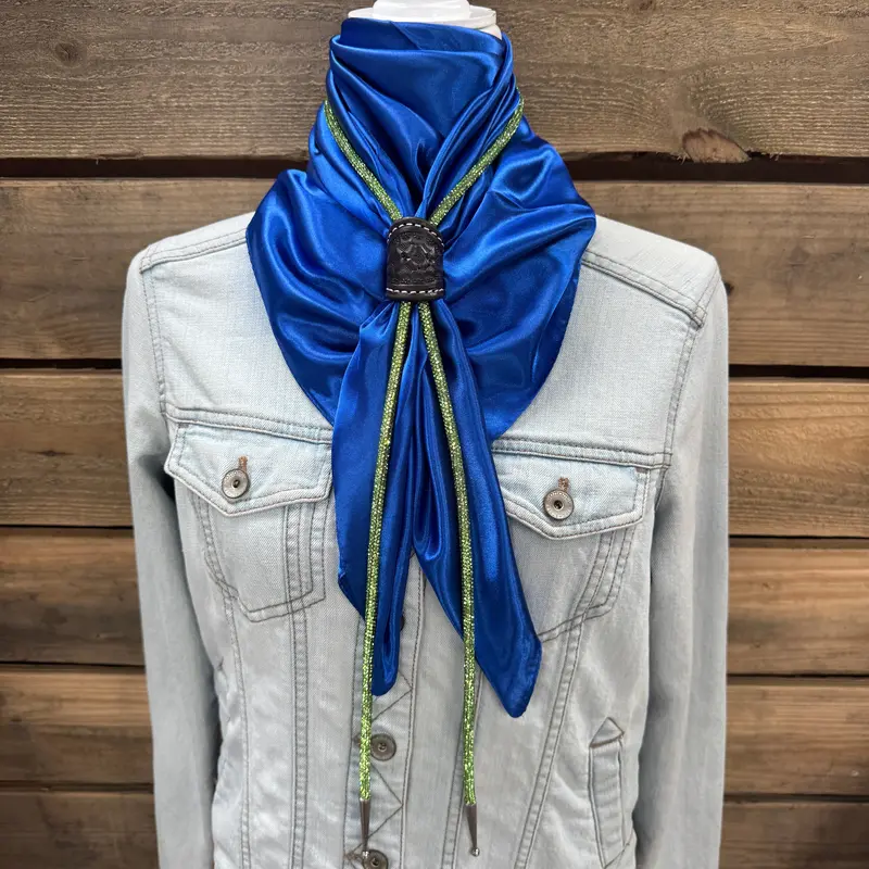 35X35" Solid Electric Blue Wild Rag / Scarf - Leather Slide And Bolo Tie 1
