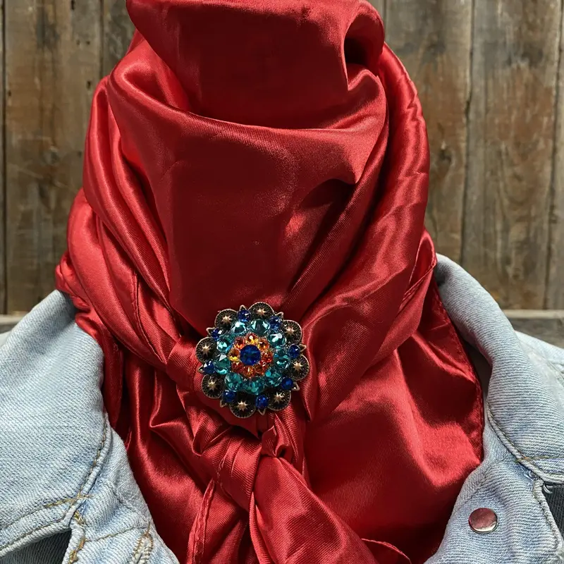 35X35" Solid Electric Red Wild Rag / Scarf -Copper Capri, Fire Opal, & Teal  Slide Wrsc10b 1