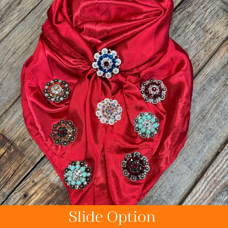 35X35" Solid Electric Red Wild Rag / Scarf Wrs10 - Crystal Concho Wild Rag Slides - Assorted 1