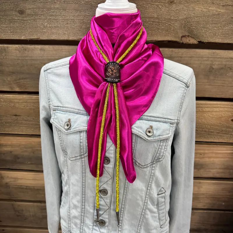35X35" Solid Fuchsia Wild Rag / Scarf - Leather Slide And Bolo Tie 1