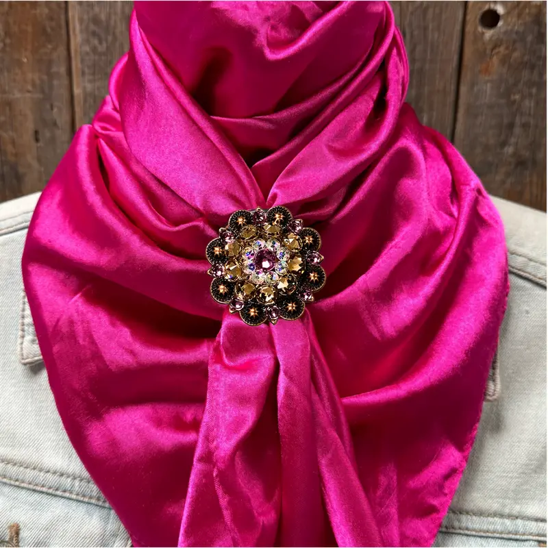 35X35" Solid Fuchsia Wild Rag / Scarf Wrs12 - Crystal Concho Wild Rag Slides - Assorted 3