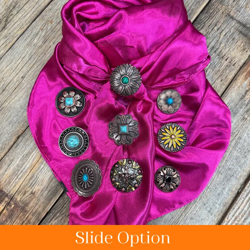 35X35" Solid Fuchsia Wild Rag / Scarf Wrs12 - Western Concho Wild Rag Slides - Assorted 1