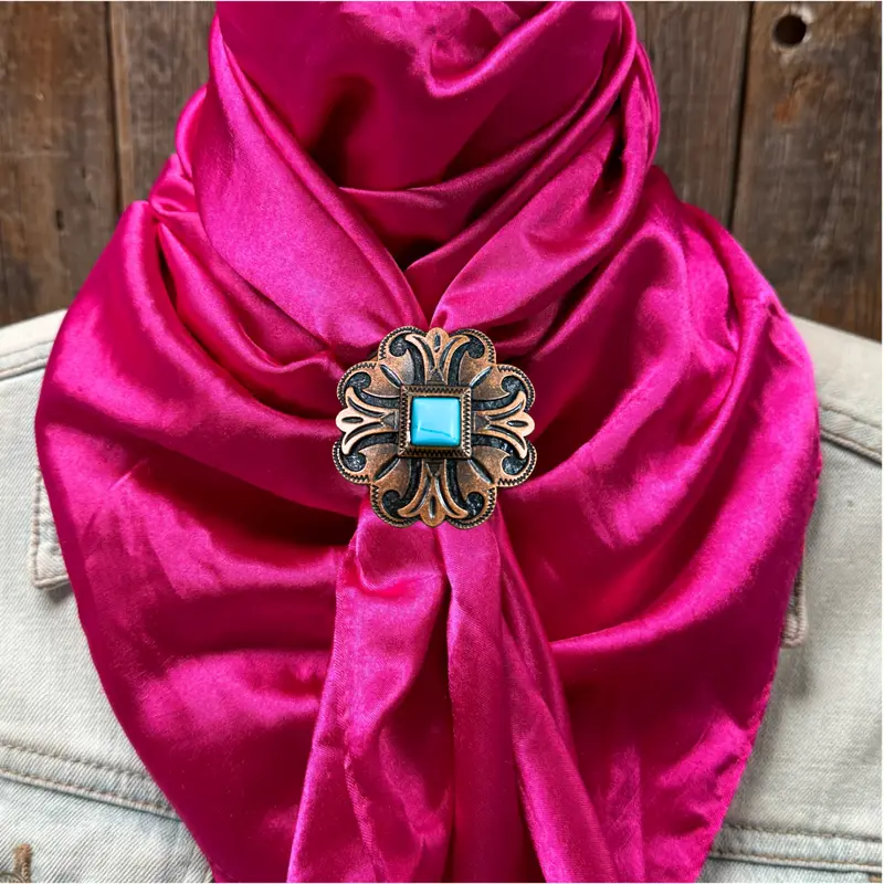 35X35" Solid Fuchsia Wild Rag / Scarf Wrs12 - Western Concho Wild Rag Slides - Assorted 3