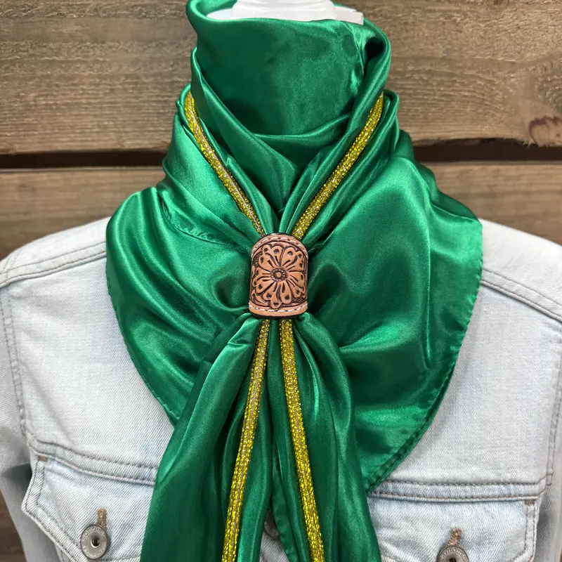 35X35" Solid Green Wild Rag / Scarf - Leather Slide And Bolo Tie 2