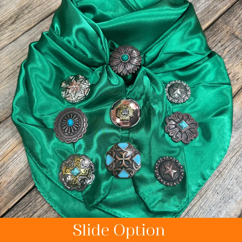 35X35" Solid Green Wild Rag / Scarf Wrs18 - Western Concho Wild Rag Slides - Assorted 1