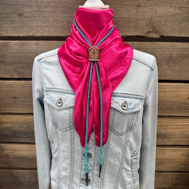 35X35" Solid Hot Pink Wild Rag / Scarf - Leather Slide And Bolo Tie 1