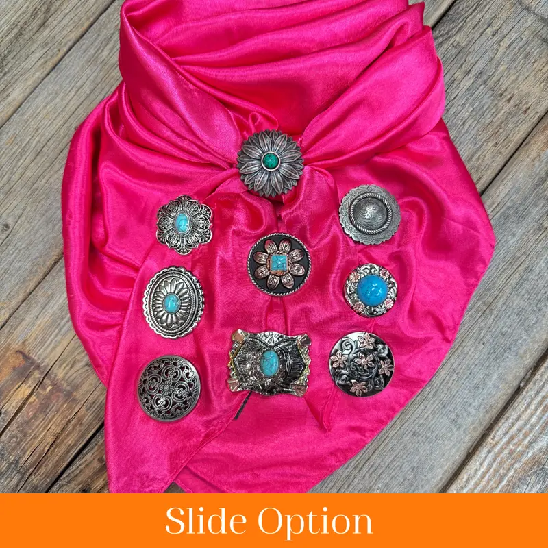 35X35" Solid Hot Pink Wild Rag / Scarf Wrs25 - Western Concho Wild Rag Slides - Assorted 1