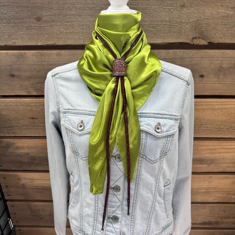 35X35" Solid Light Green Wild Rag / Scarf - Leather Slide And Bolo Tie 1