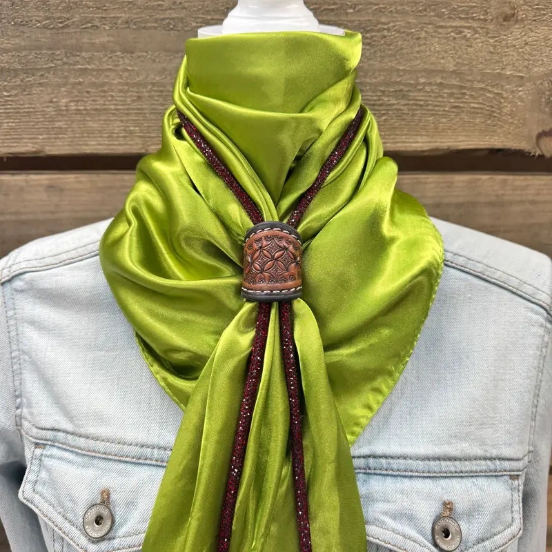 35X35" Solid Light Green Wild Rag / Scarf - Leather Slide And Bolo Tie 2