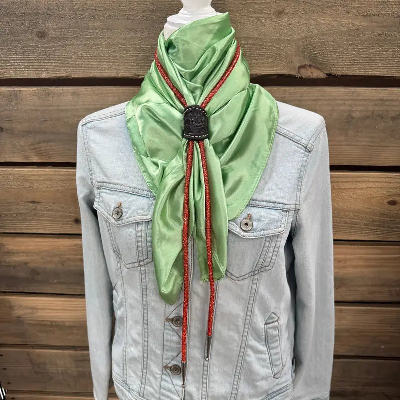 35X35" Solid Lime Wild Rag / Scarf - Leather Slide And Bolo Tie 1