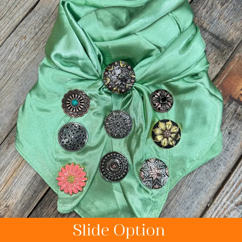 35X35" Solid Lime Wild Rag / Scarf Wrs26 - Western Concho Wild Rag Slides - Assorted 1