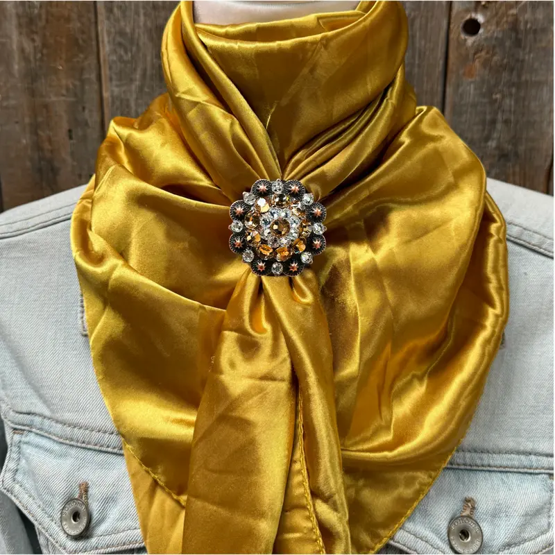 35X35" Solid Mustard Yellow Wild Rag / Scarf Wrs19 - Crystal Concho Wild Rag Slides - Assorted 3