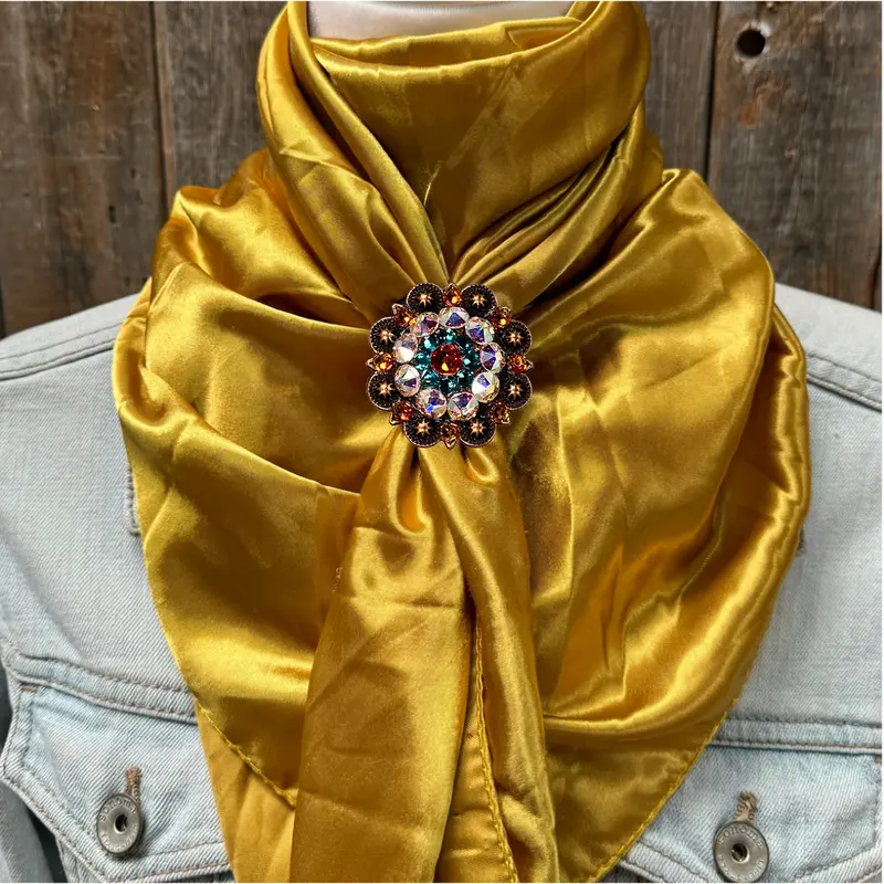 35X35" Solid Mustard Yellow Wild Rag / Scarf Wrs19 - Crystal Concho Wild Rag Slides - Assorted 4