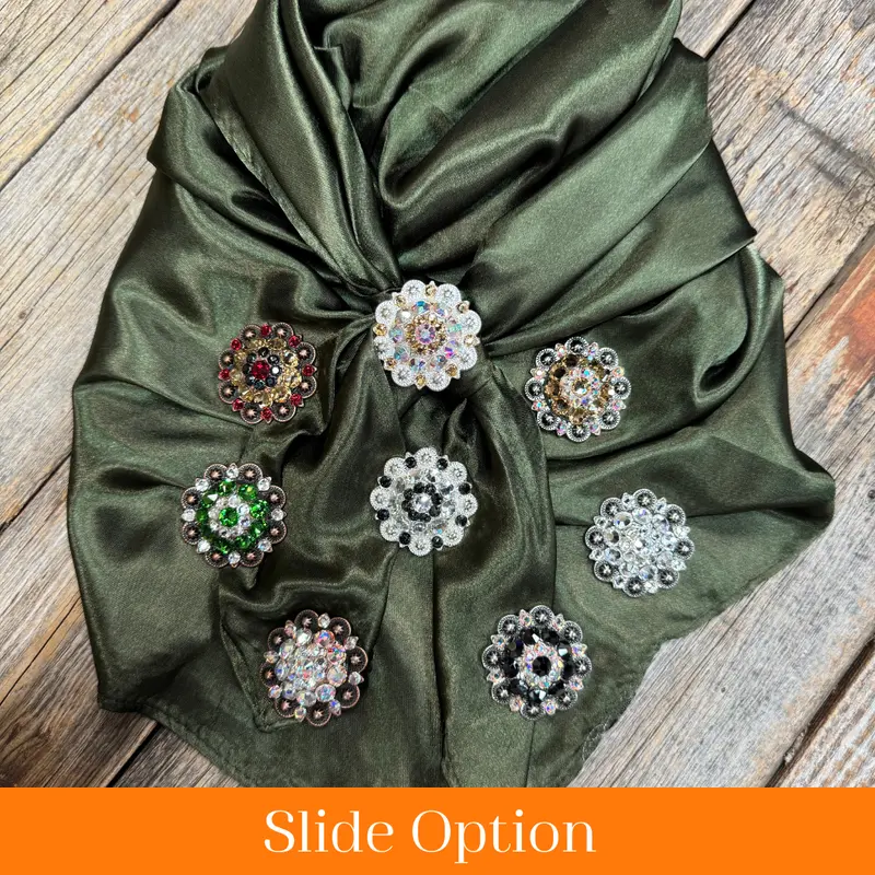 35X35" Solid Olive Wild Rag / Scarf Wrs28 - Crystal Concho Wild Rag Slides - Assorted 1