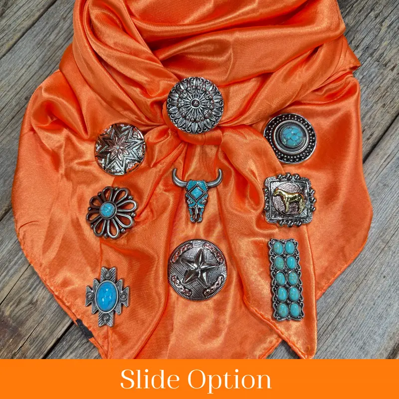 35X35" Solid Orange Wild Rag / Scarf Wrs20 - Western Concho Wild Rag Slides - Assorted 1