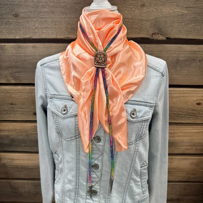 35X35" Solid Peach Wild Rag / Scarf - Leather Slide And Bolo Tie 1