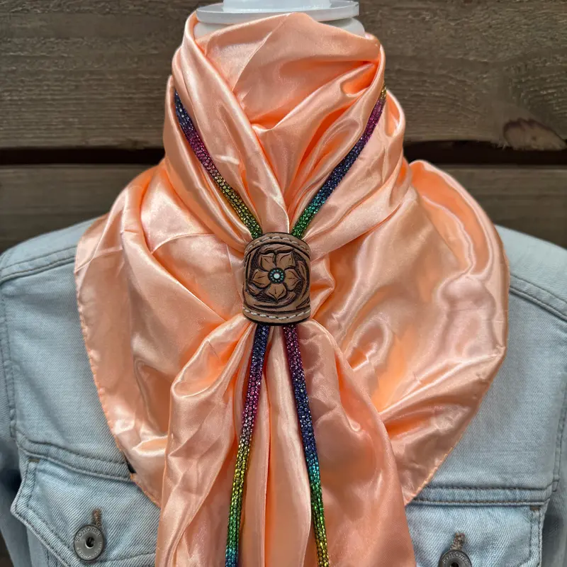 35X35" Solid Peach Wild Rag / Scarf - Leather Slide And Bolo Tie 2