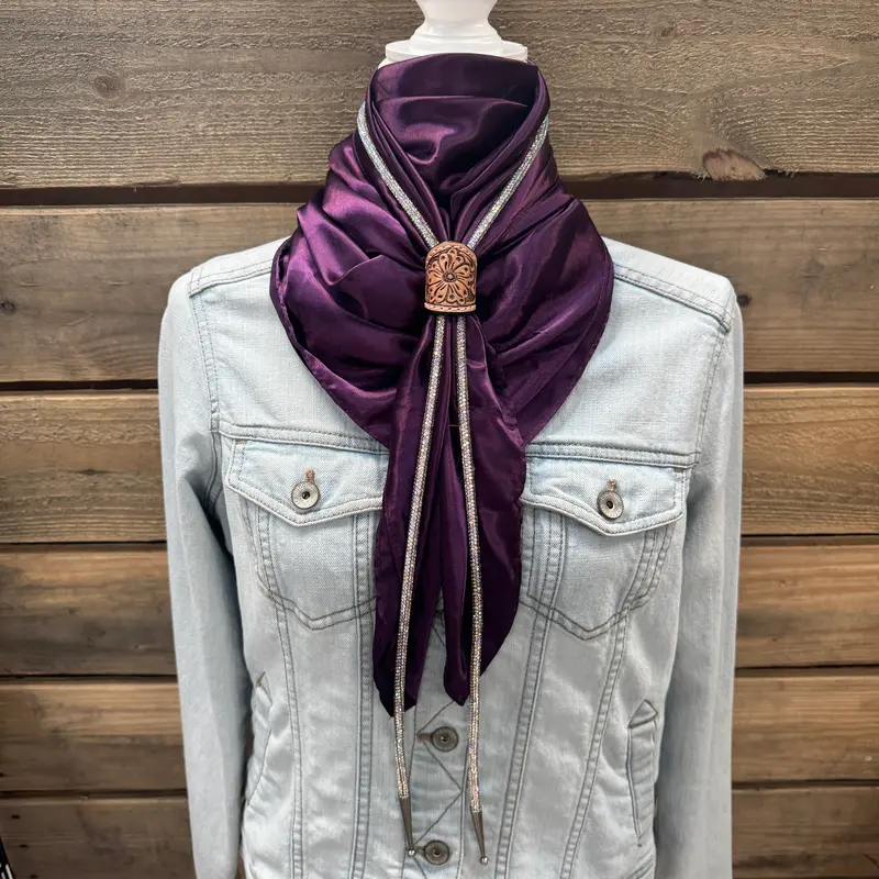 35X35" Solid Plum Wild Rag / Scarf - Leather Slide And Bolo Tie 1