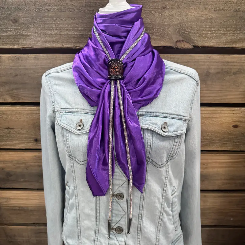 35X35" Solid Purple Wild Rag / Scarf - Leather Slide And Bolo Tie 1