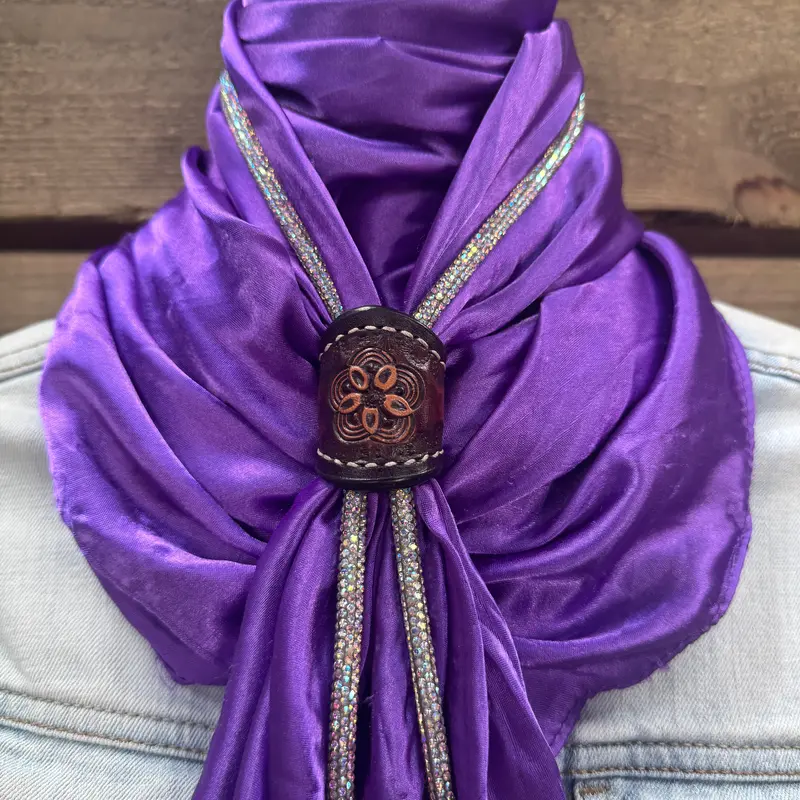 35X35" Solid Purple Wild Rag / Scarf - Leather Slide And Bolo Tie 2