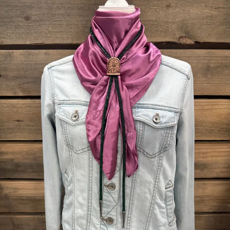 35X35" Solid Rose Wild Rag / Scarf - Leather Slide And Bolo Tie 1