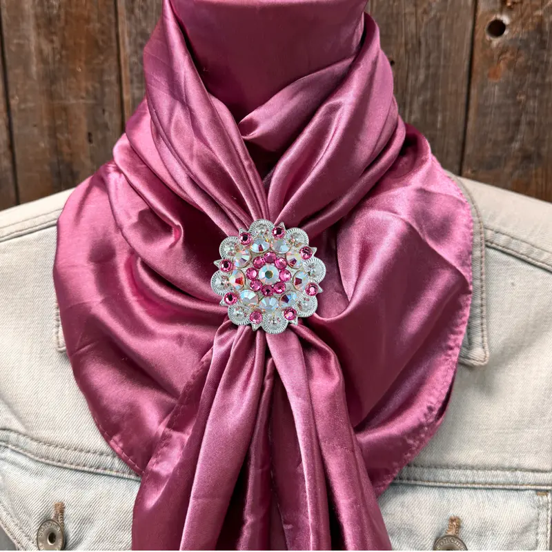 35X35" Solid Rose Wild Rag / Scarf Wrs6 - Crystal Concho Wild Rag Slides - Assorted 8